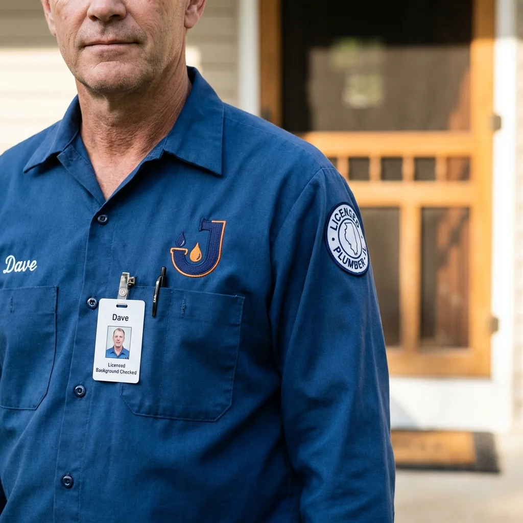 Licensed plumber showing ID badge in Hoquiam, WA