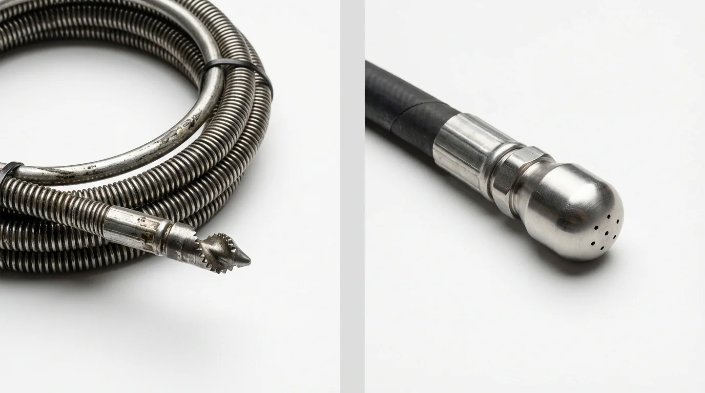 Drain snake cable and hydro jetting nozzle used for drain cleaning in Hoquiam, WA