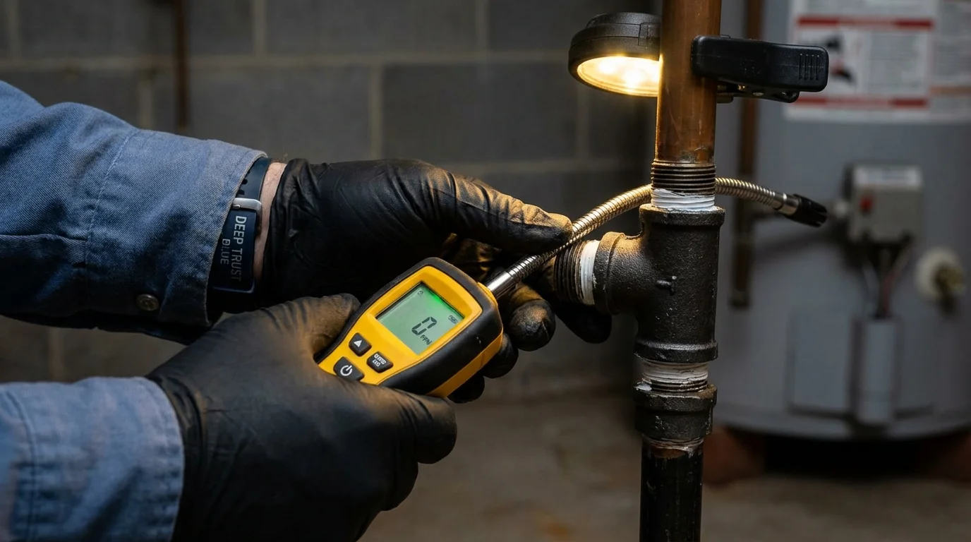 Gas leak detection with electronic sniffer by Johns Plumbing LLC in Hoquiam