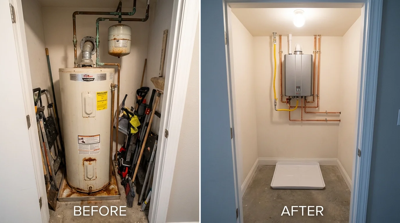 Tank water heater versus wall-mounted tankless unit comparison for Hoquiam, WA homeowners