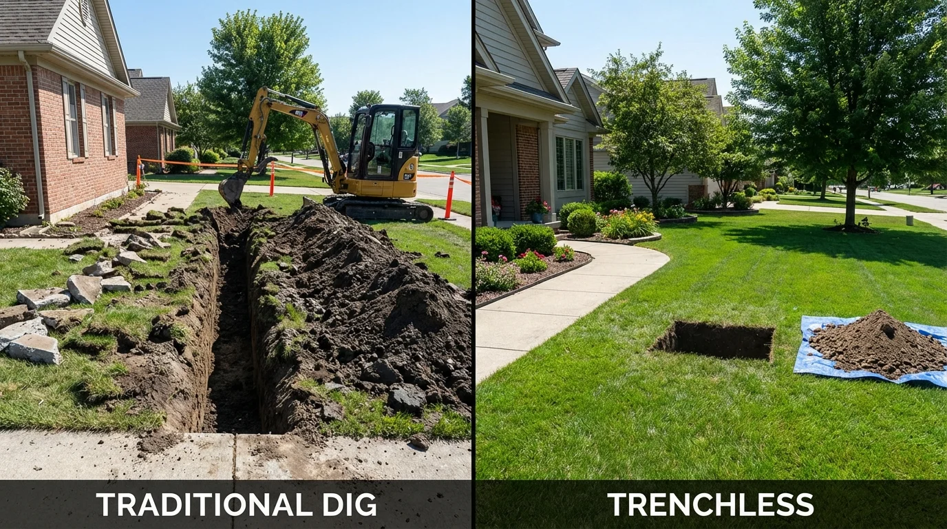 Trenchless sewer repair with minimal yard damage versus traditional excavation in Hoquiam, WA